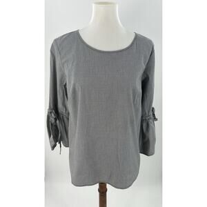 J.Crew Women’s Gingham Bell Sleeve Blouse Top Black White Check Size M Cotton